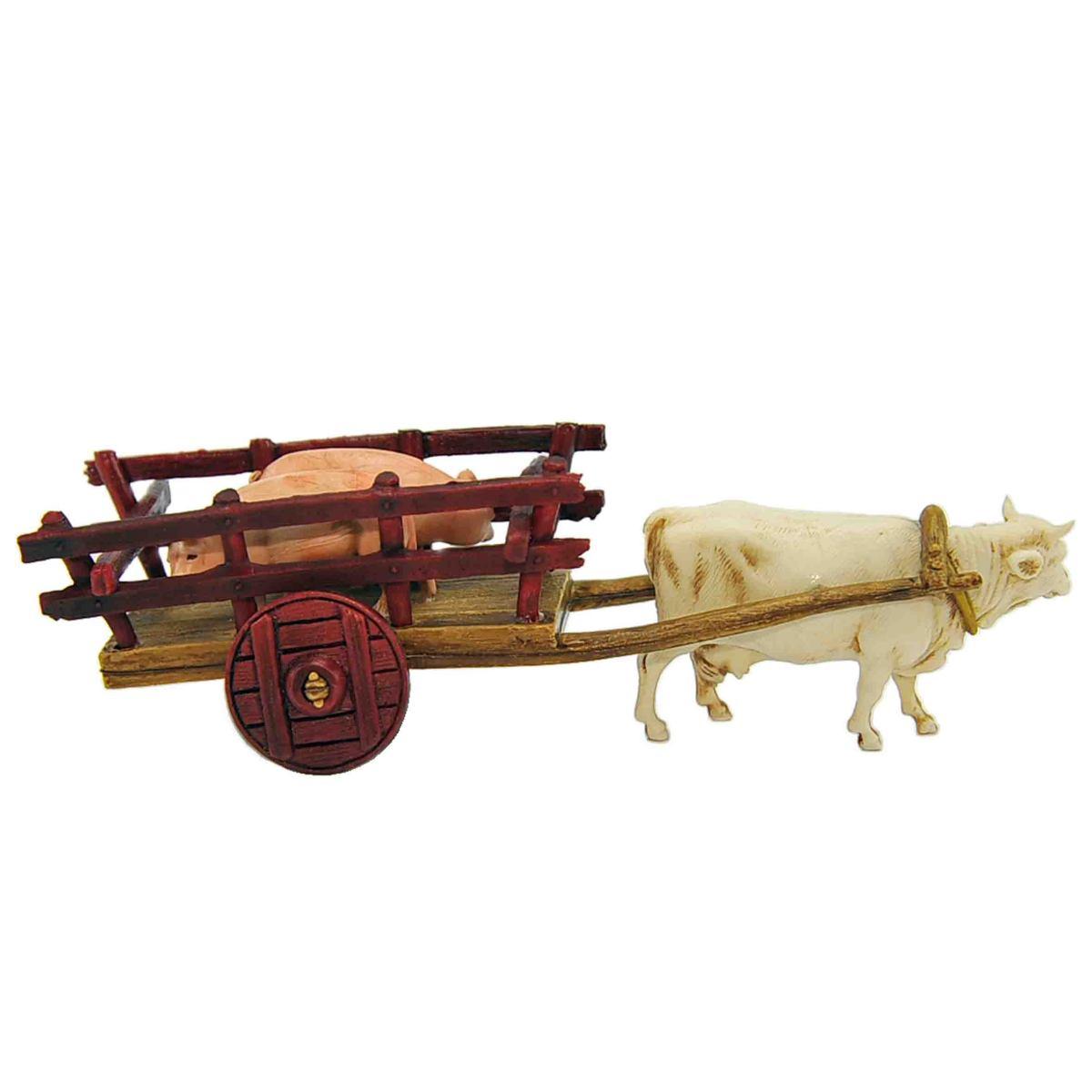 Statua presepe 6 cm carro bue due maiali