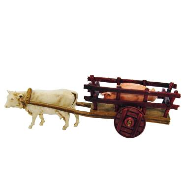 Statua presepe 6 cm carro bue due maiali