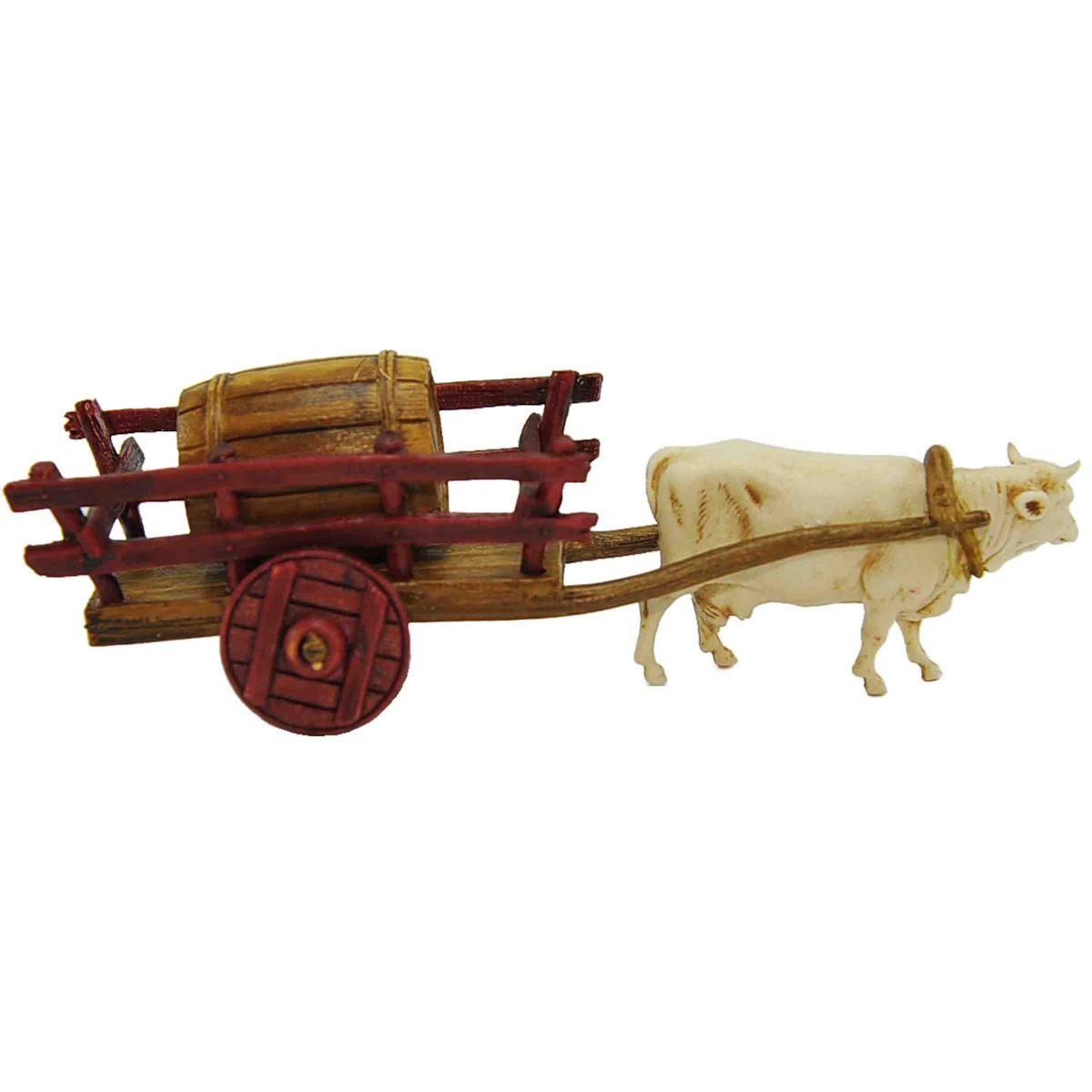 Statua presepe 6 cm carro bue botte