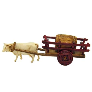 Statua presepe 6 cm carro bue botte