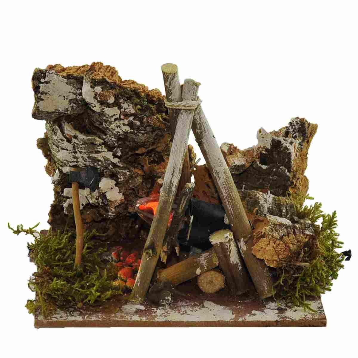 Fuoco presepe elettrico effetto fiamma treppiedi