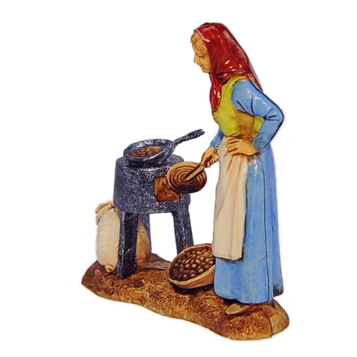 Statua presepe 8 cm donna castagne braciere sacco di castagne
