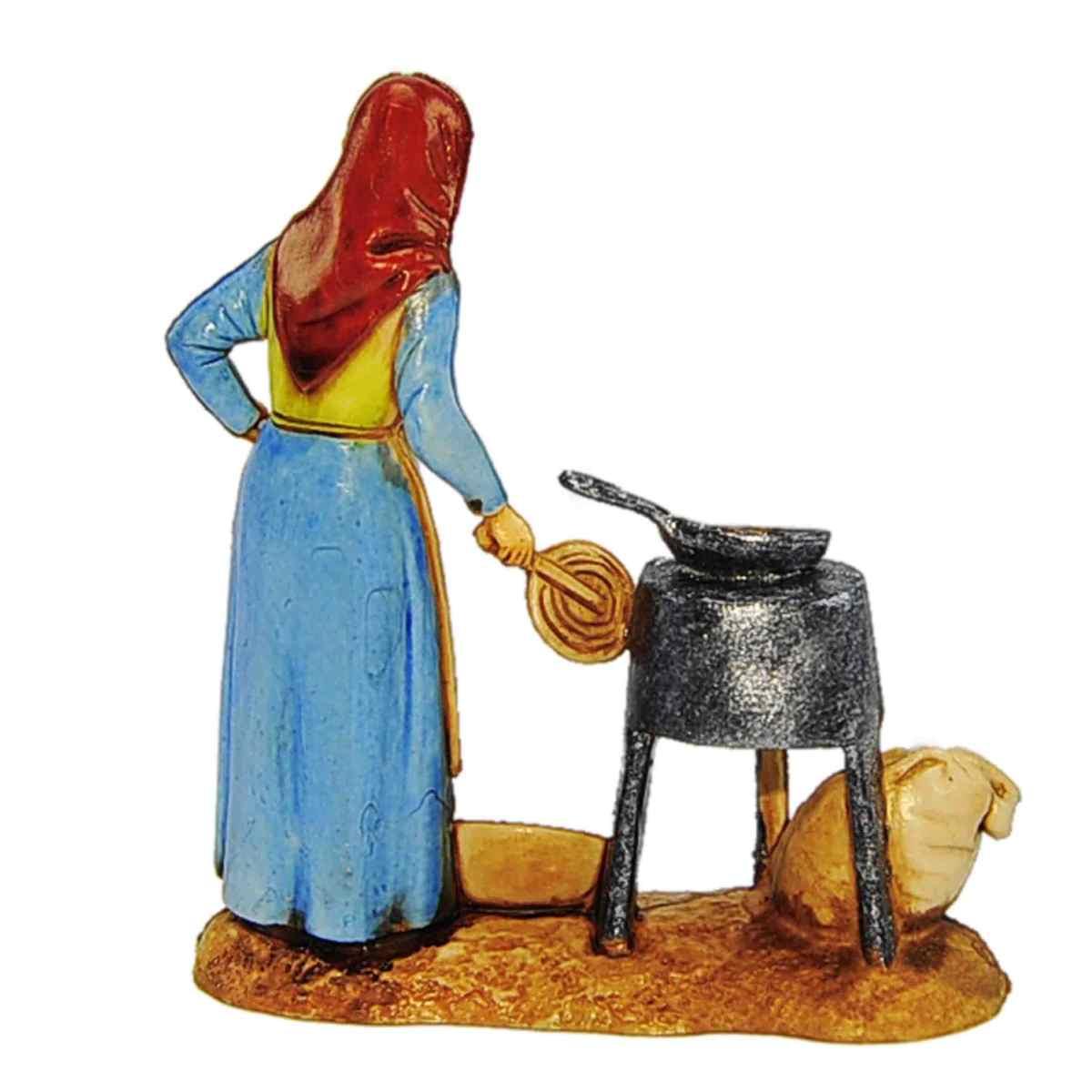 Statua presepe 8 cm donna castagne braciere sacco di castagne