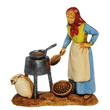 Statua presepe 8 cm donna castagne braciere sacco di castagne