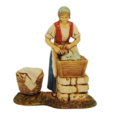 Statua presepe 8 cm lavandaia cesta bucato