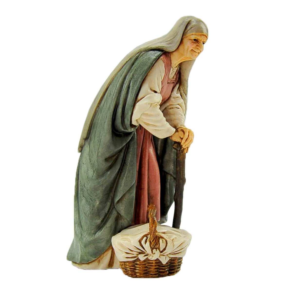 Statua presepe 13 cm vecchia cesta bastone