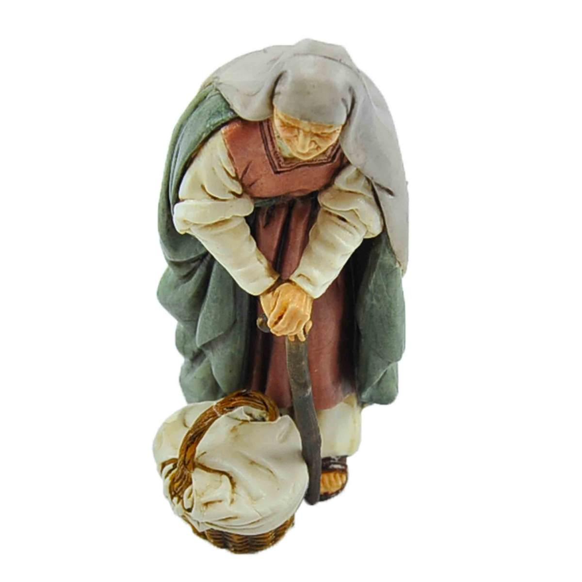Statua presepe 13 cm vecchia cesta bastone