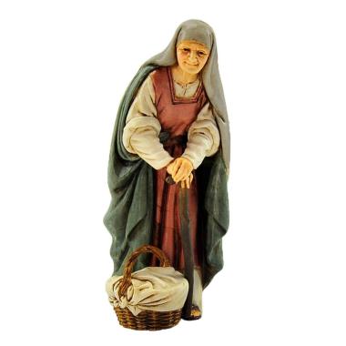 Statua presepe 13 cm vecchia cesta bastone