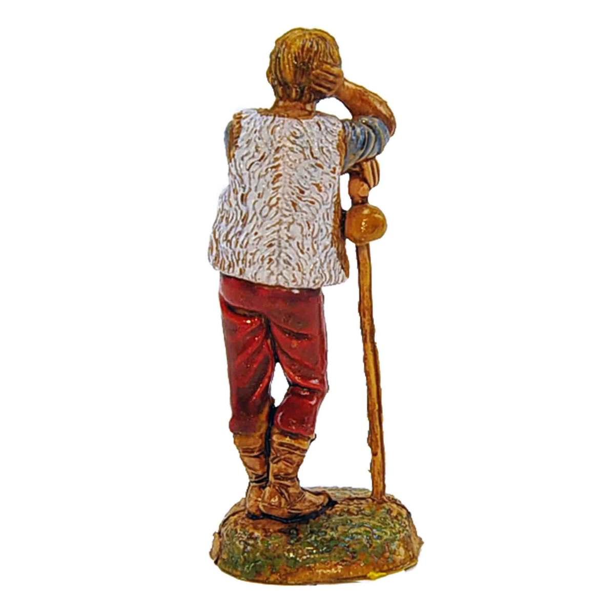 Statua presepe 6 cm pastorello con bastone