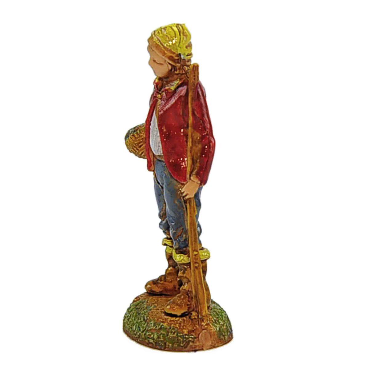 Statua presepe 6 cm pescatore bastone cesta