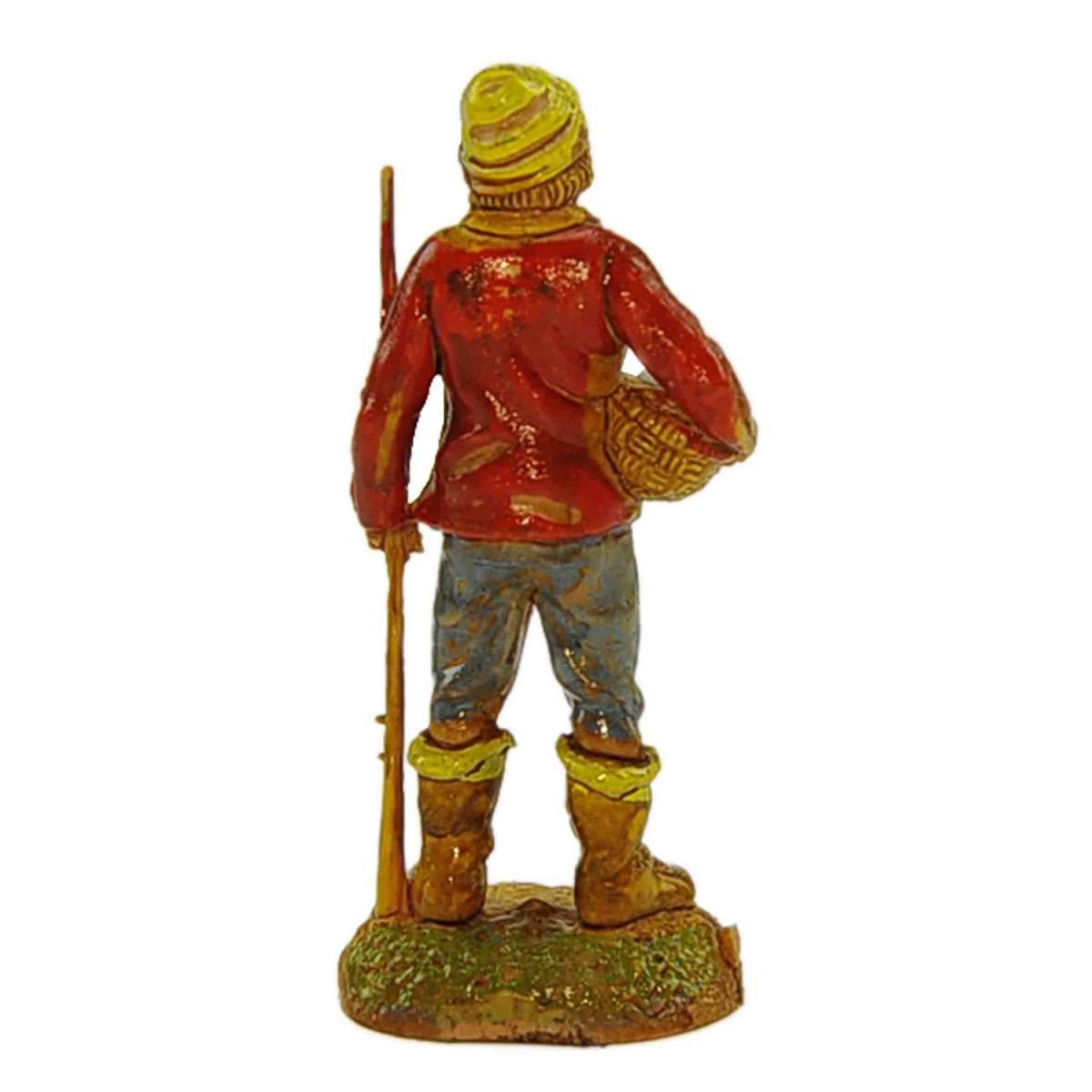Statua presepe 6 cm pescatore bastone cesta