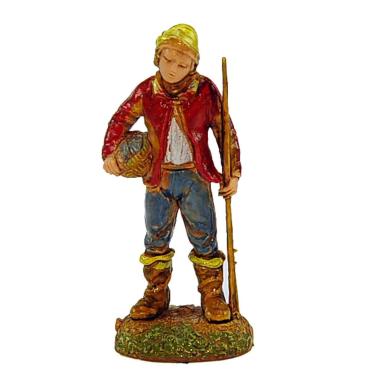 Statua presepe 6 cm pescatore bastone cesta