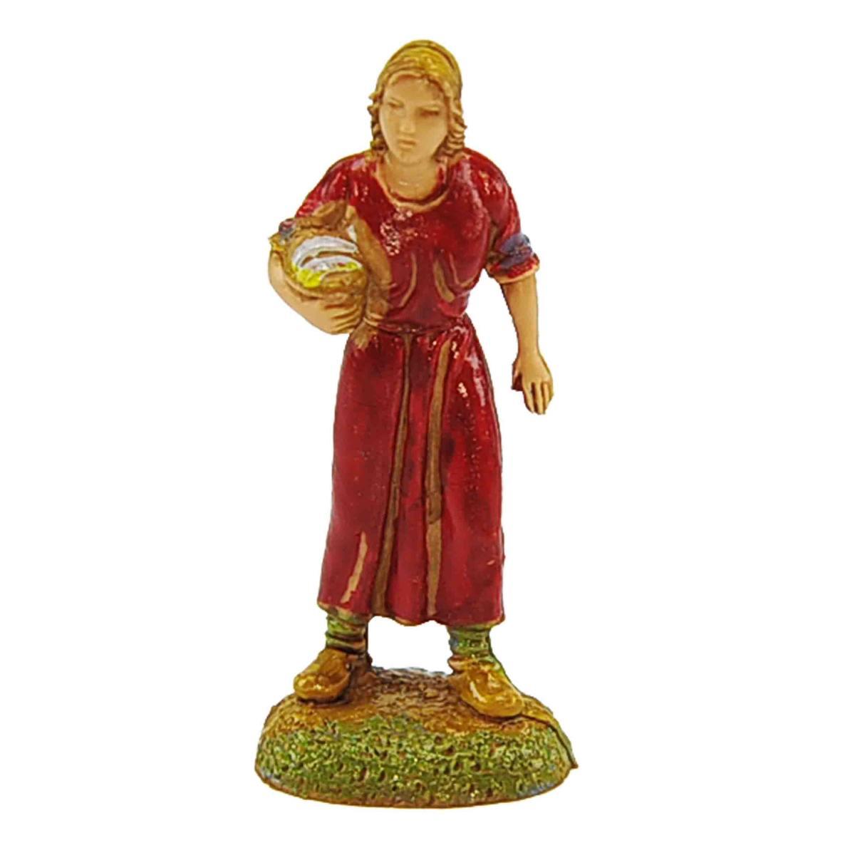 Statua presepe 6 cm donna cesta
