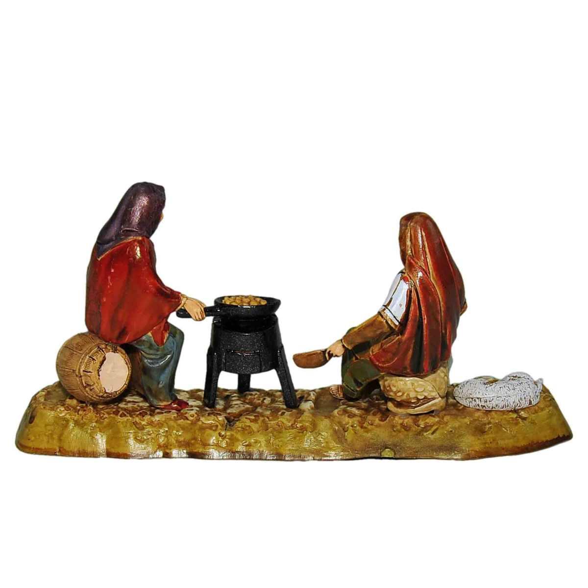 Statua presepe 10 cm vecchiette sedute braciere