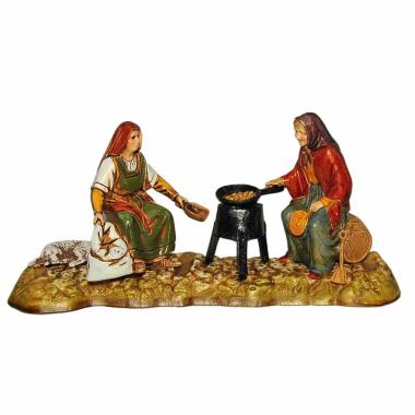 Statua presepe 10 cm vecchiette sedute braciere