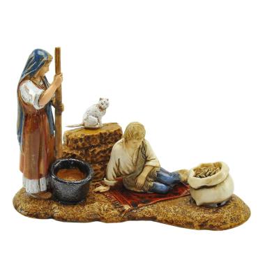 Statua presepe 10 cm donna bambino su tappeto