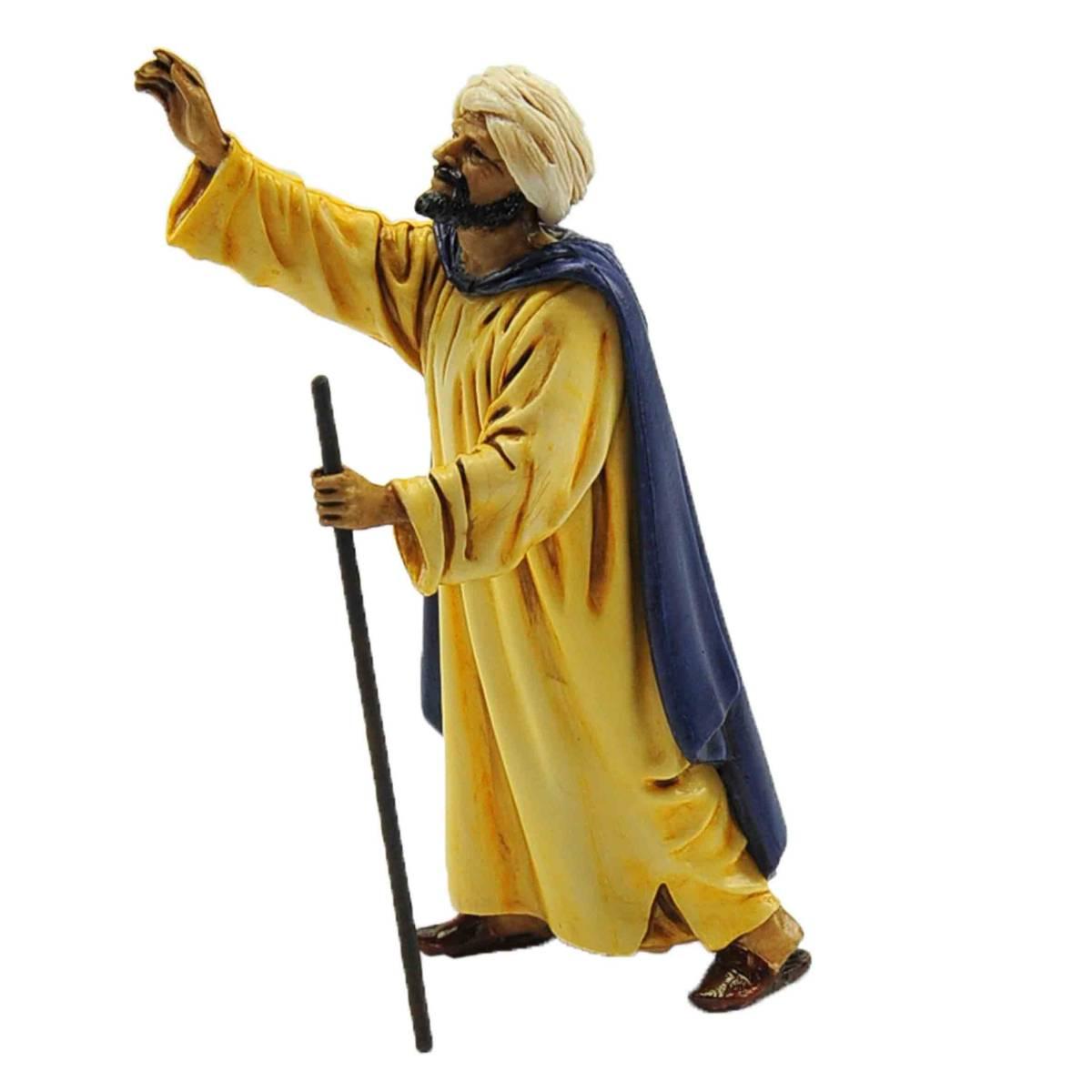 Statua presepe 13 cm orientale bastone in cammino