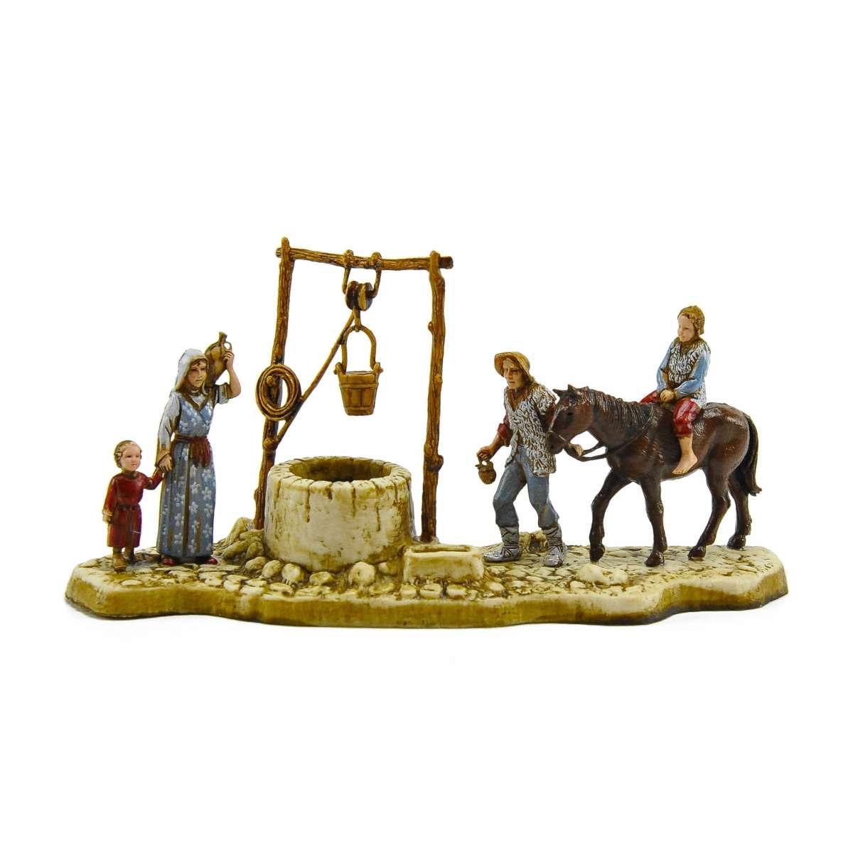 Statua presepe 6 cm pastori gruppo al pozzo