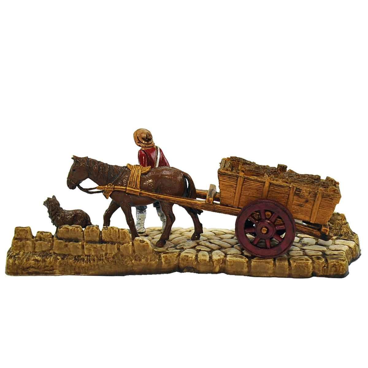 Statua presepe 6 cm carrettiere carro asino cane
