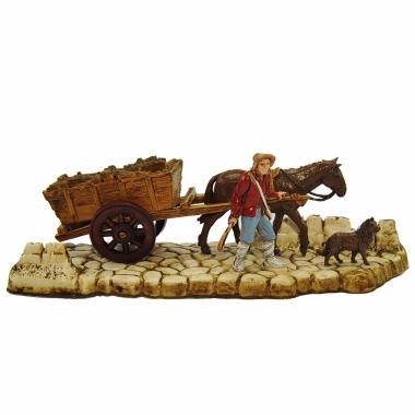 Statua presepe 6 cm carrettiere carro asino cane