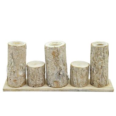 Porta candela natalizio 3 posto legno tronchi 31 x 7 cm