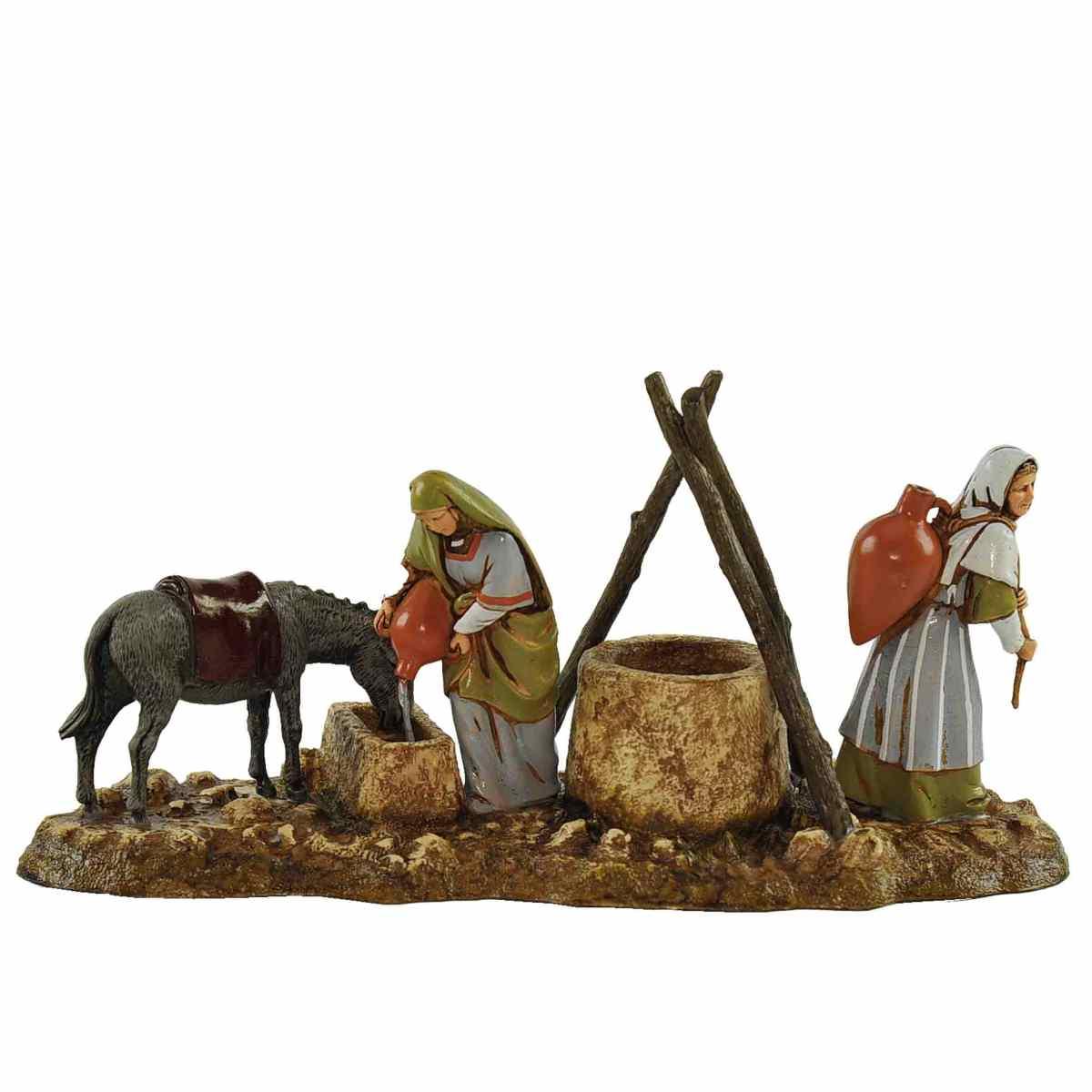 Statua presepe 10 cm donne al pozzo cavallo anfore