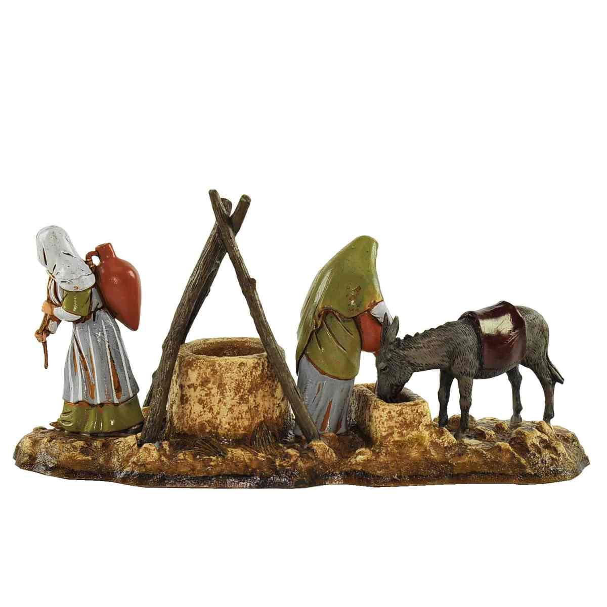 Statua presepe 10 cm donne al pozzo cavallo anfore