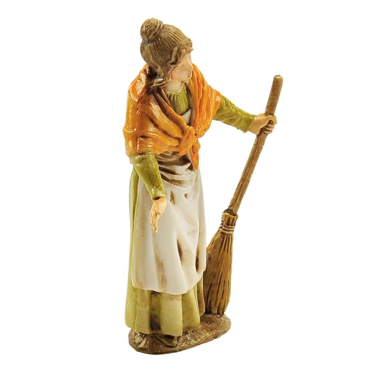 Statua presepe 10 cm donna affacciata scopa