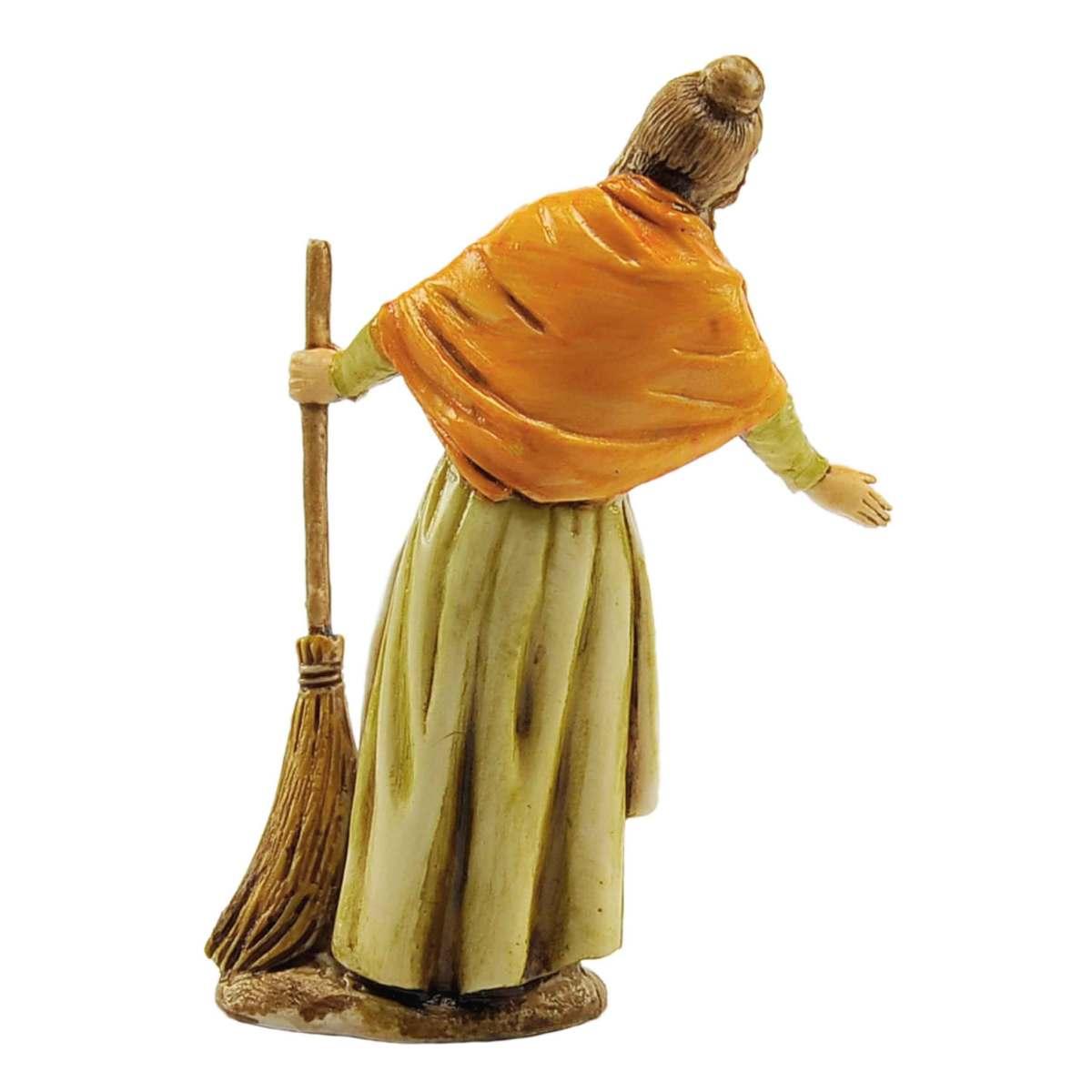 Statua presepe 10 cm donna affacciata scopa