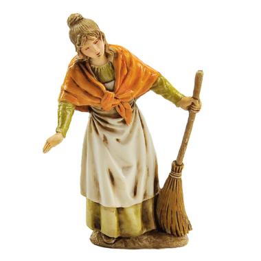 Statua presepe 10 cm donna affacciata scopa