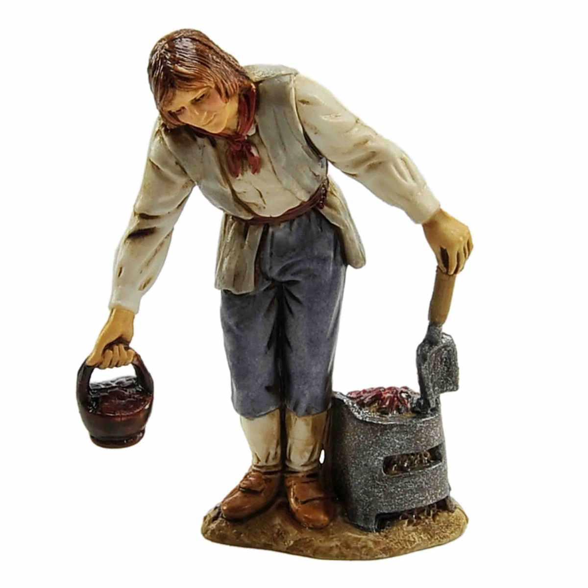 Statua presepe 10 cm uomo bracere pentola