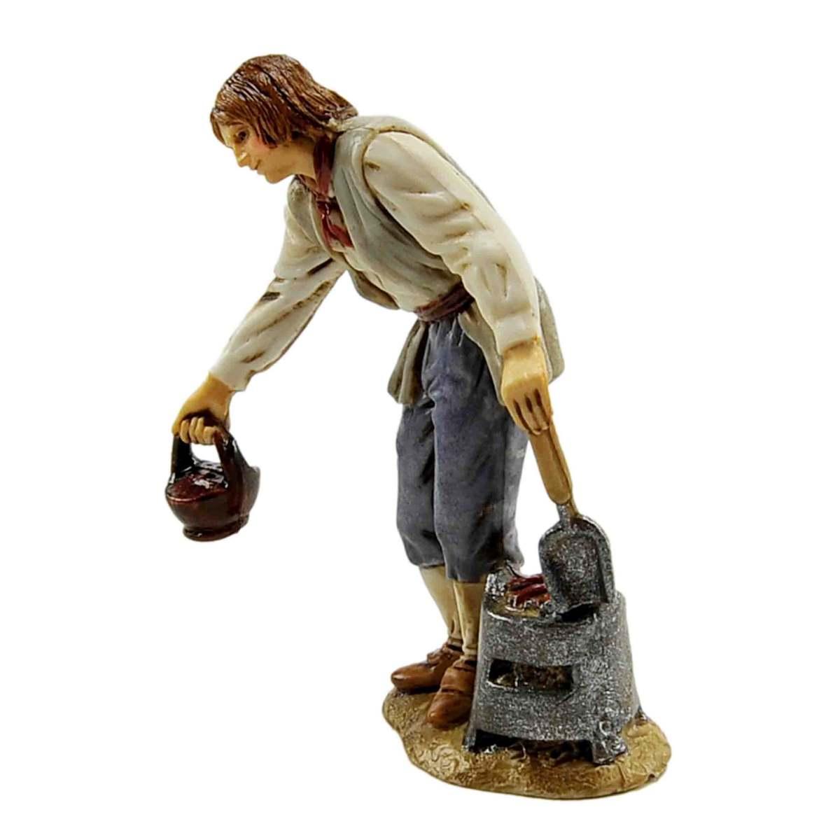 Statua presepe 10 cm uomo bracere pentola
