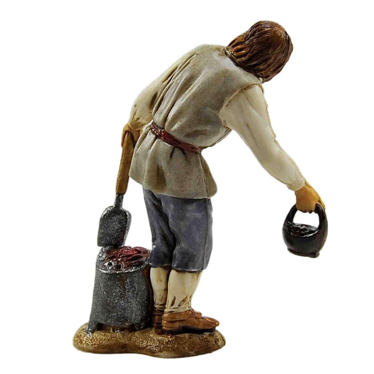 Statua presepe 10 cm uomo bracere pentola