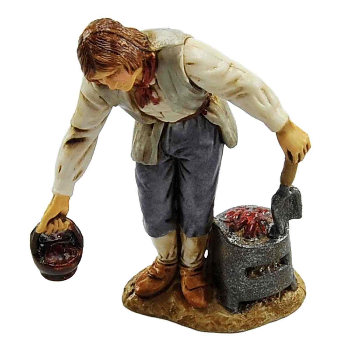 Statua presepe 10 cm uomo bracere pentola