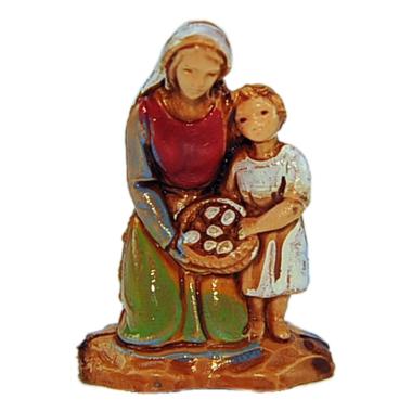 Statua presepe 3,5 cm inginocchiata con bimbo Moranduzzo
