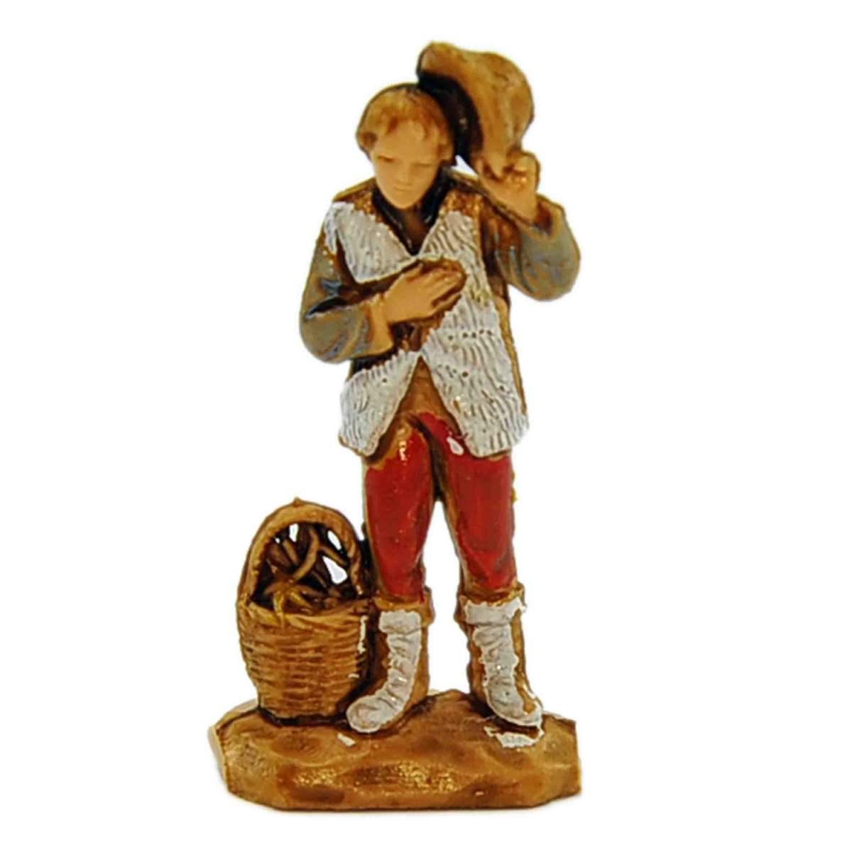 Statua presepe 3.5 cm pastore cesta cappello