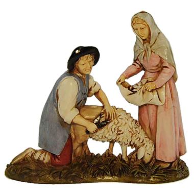 Statua presepe 8 cm pastore donna alla tosatura
