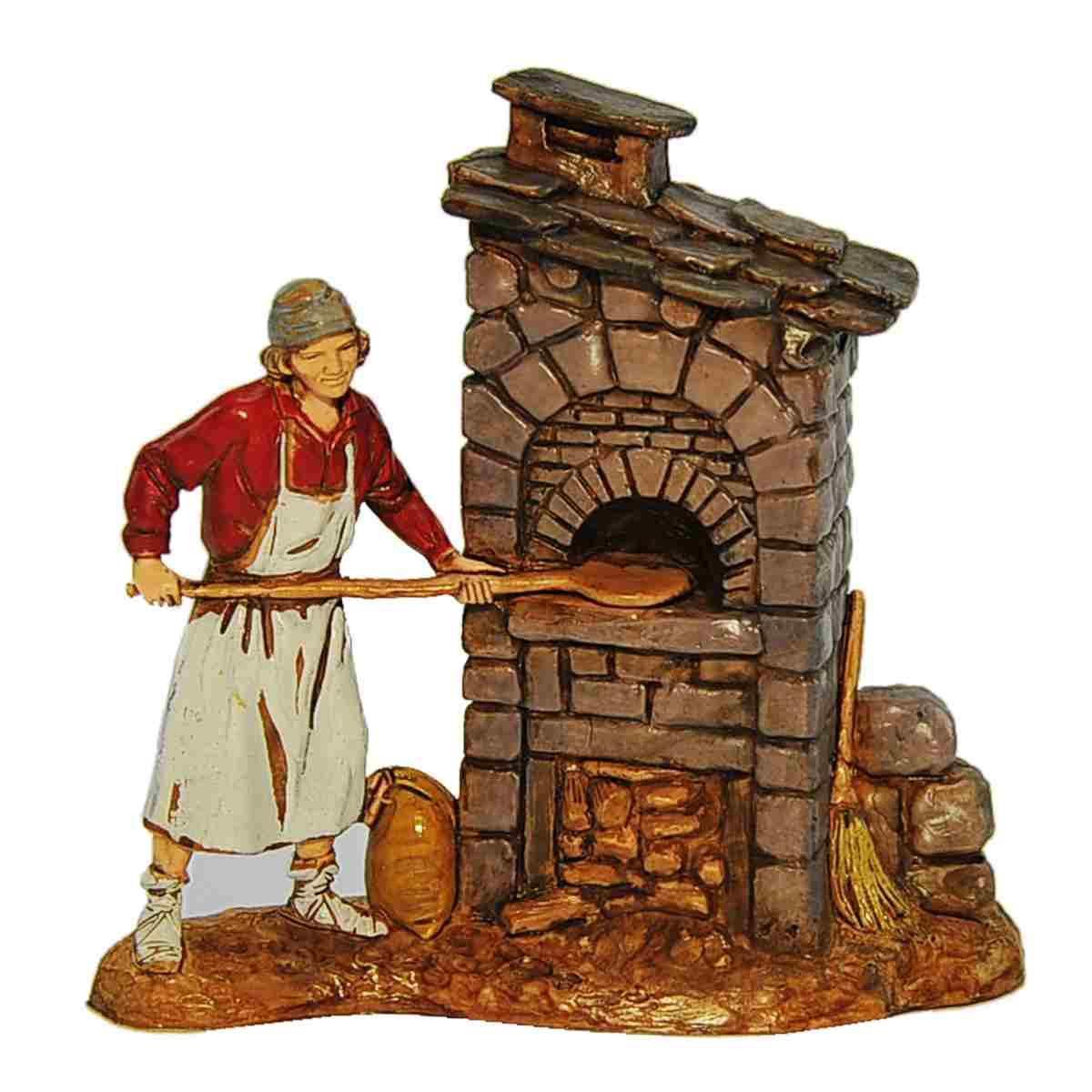 Statua presepe 8 cm pizzaiolo al forno