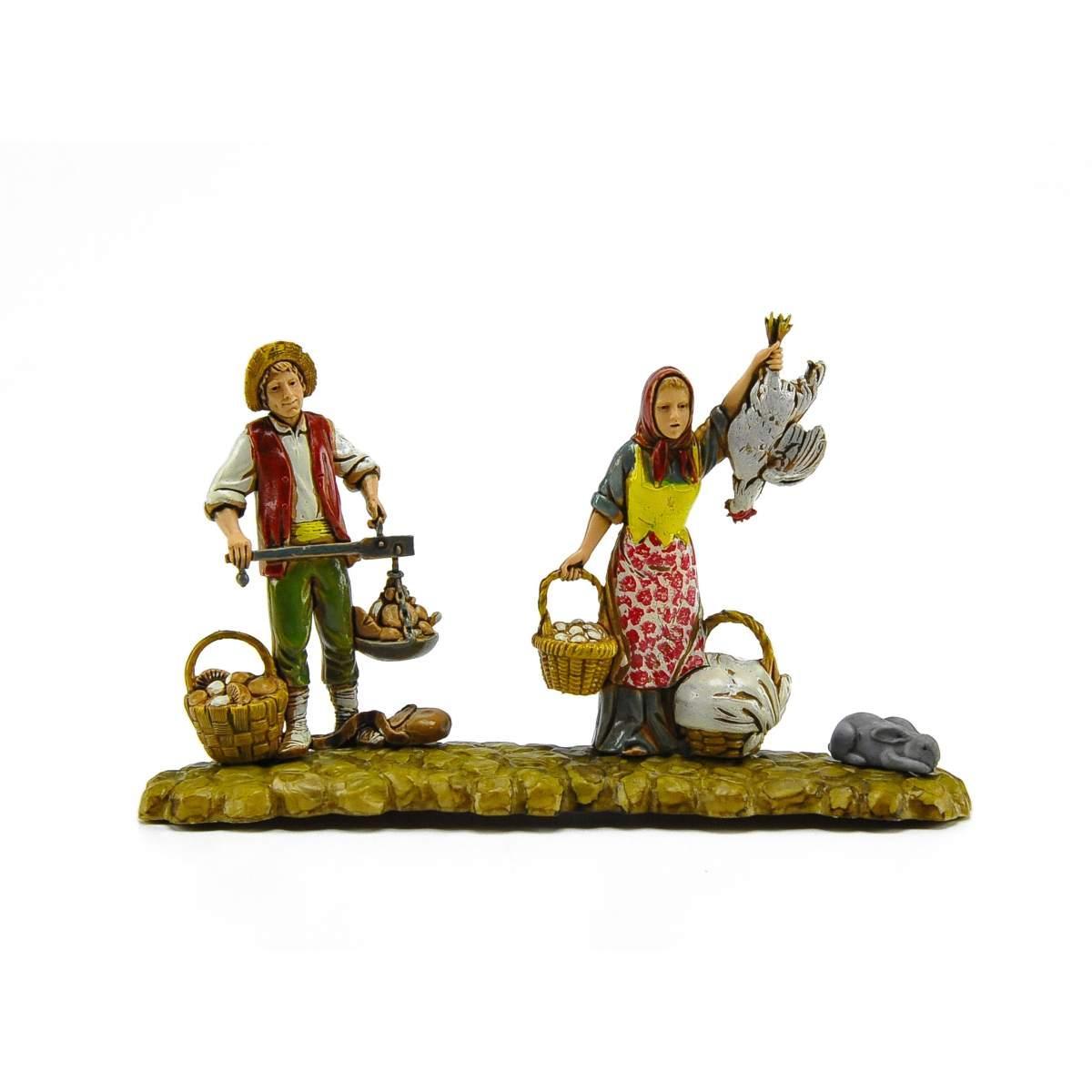Statua presepe 10 cm contadino bilancia donna pollo