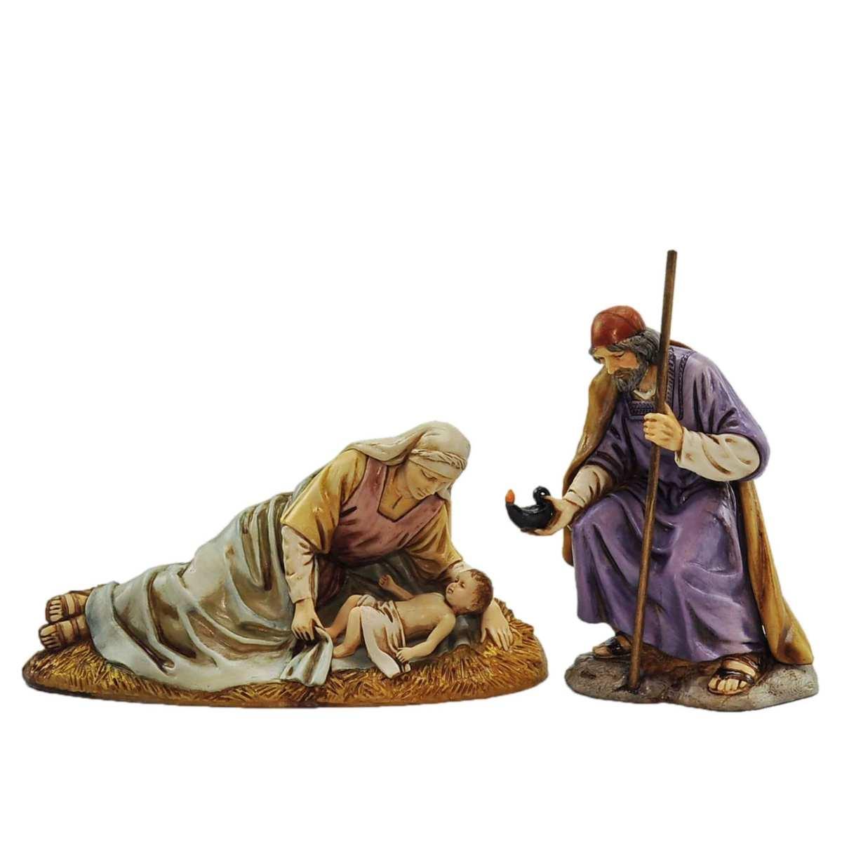 Statua presepe 13 cm natività giuseppe bambinello madonna sdraiata modello s